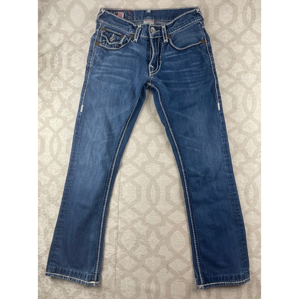 True Religion Ricky Giant Big T Women 28 Blue Excellent Contrast Stitch Jeans